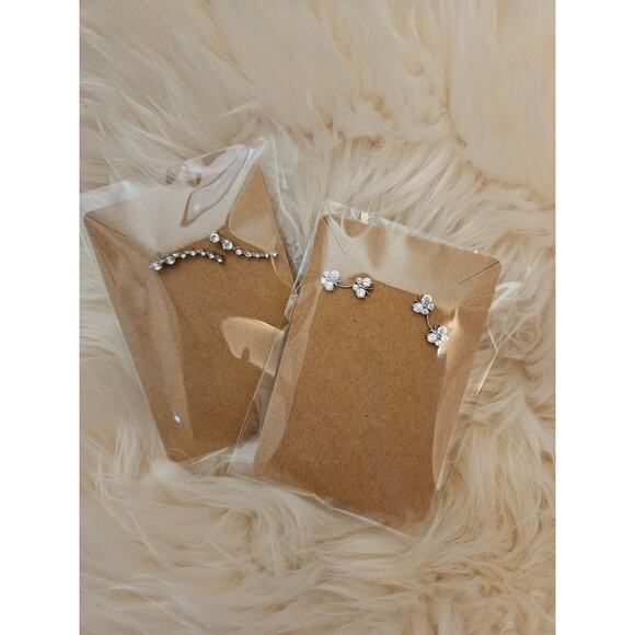 NEW Silver Crystal Rhinestone Ear Crawler Climber Fashion Earrings, 2 Pairs - Picture 2 of 6